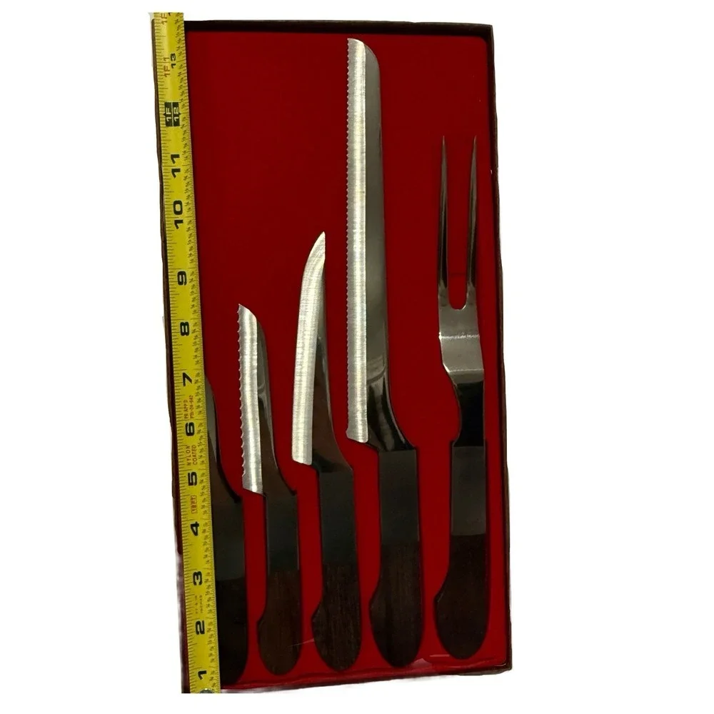 Burnco Stainless Steel Kitchen Wonder Knife Fork Set of‎ 5 Boxed Knives Vintage
